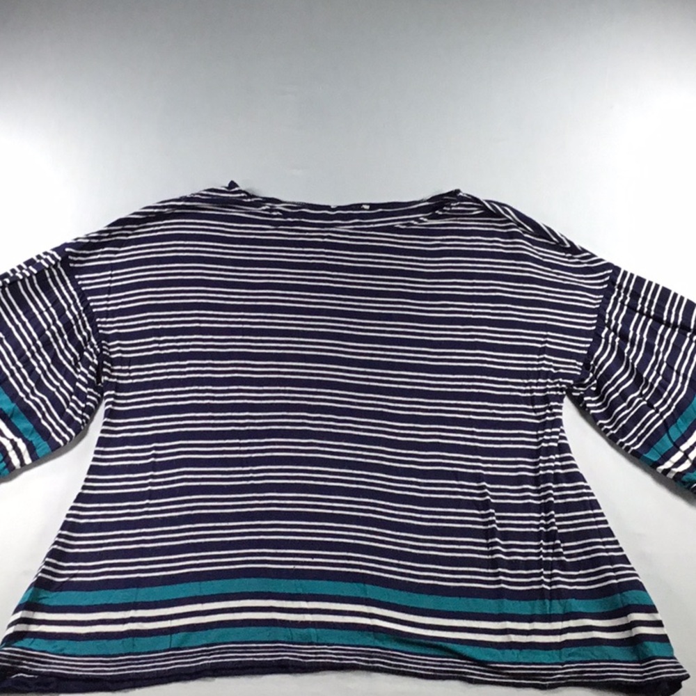 Flutter Sleeve Nautical Chic Navy/White/Green Striped Coastal Top Size XL